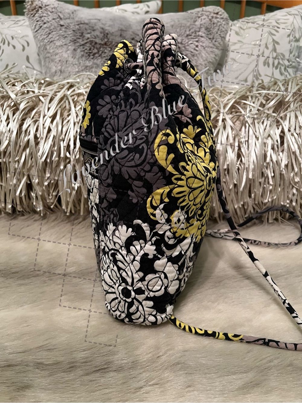 VERA BRADLEY Baroque 2010 Drawstring Zipper Front Backpack Y2K Black Yellow Flor - Picture 8 of 14